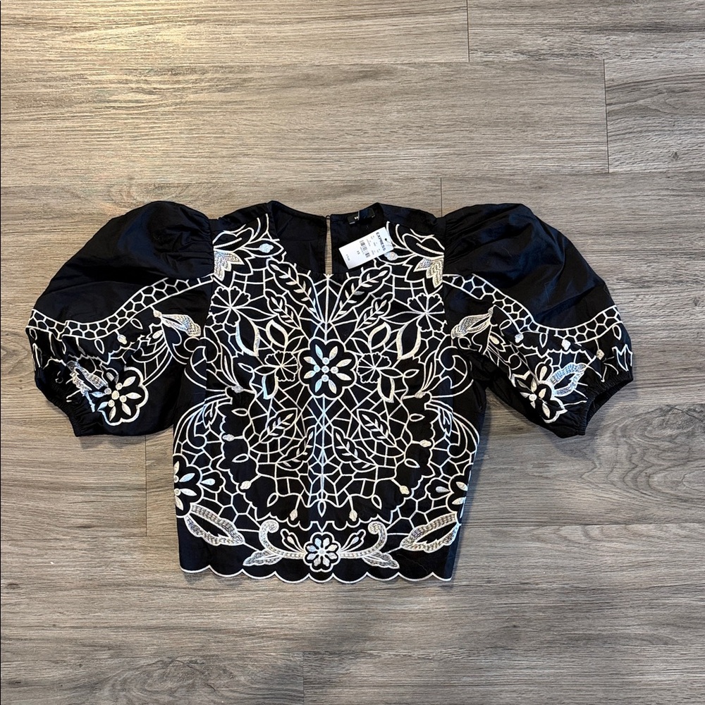 Express Black and White Embroidered Blouse